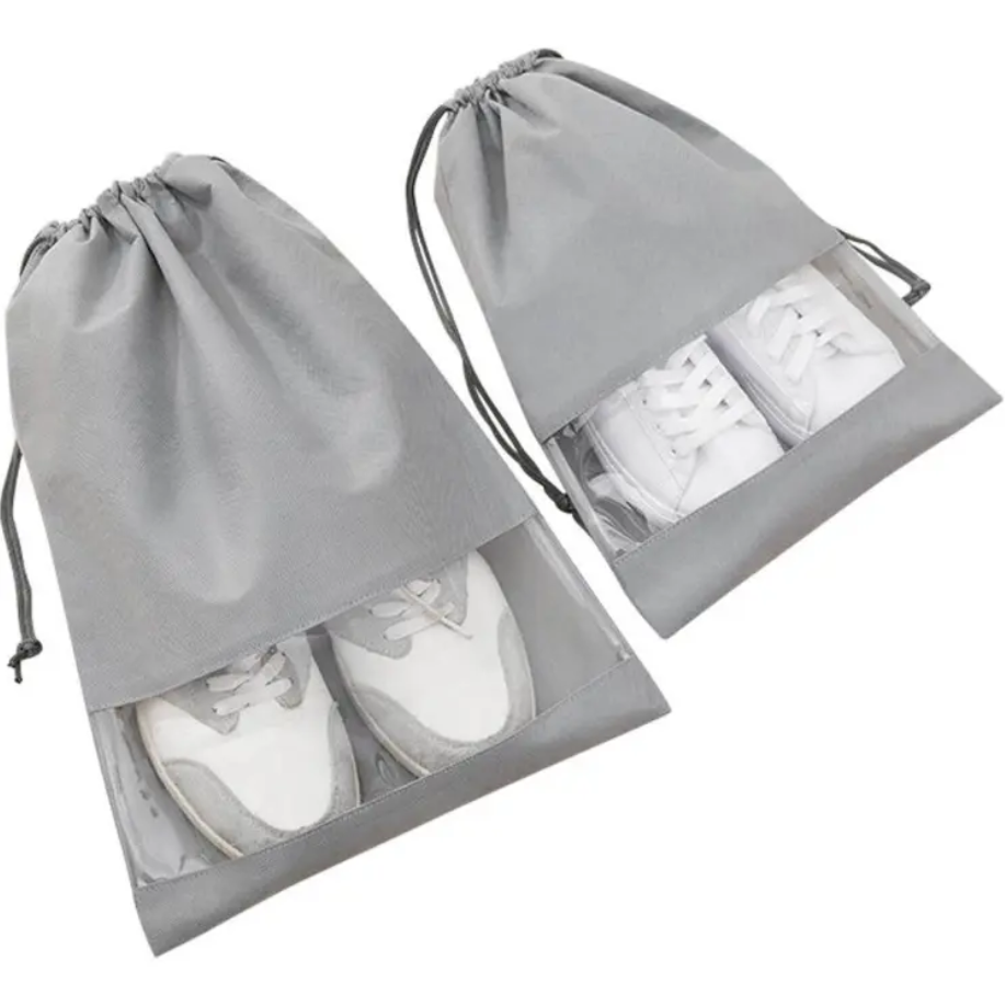 Pack Of 12 Shoe Storage Bags Non Woven PVC Clear Window Travel Shoe Organizer