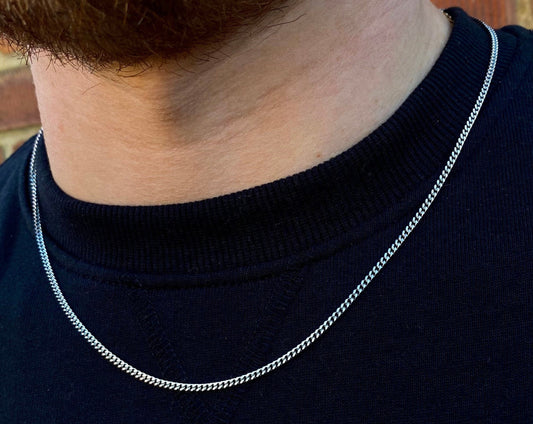 2mm Sterling Silver Flat Neck Chain for Boys Men Necklace for Boys Men